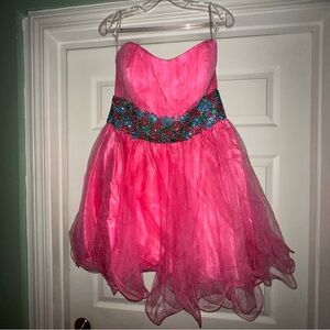 Jovani Fuchsia Satin Dress